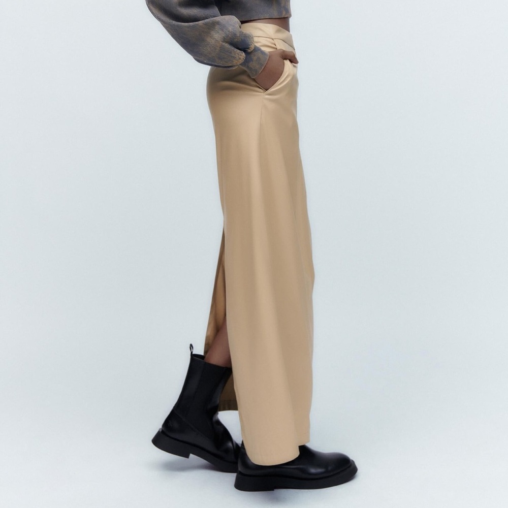 Zara Cream Faux Leather Back Slit Skirt - Picture 3 of 5